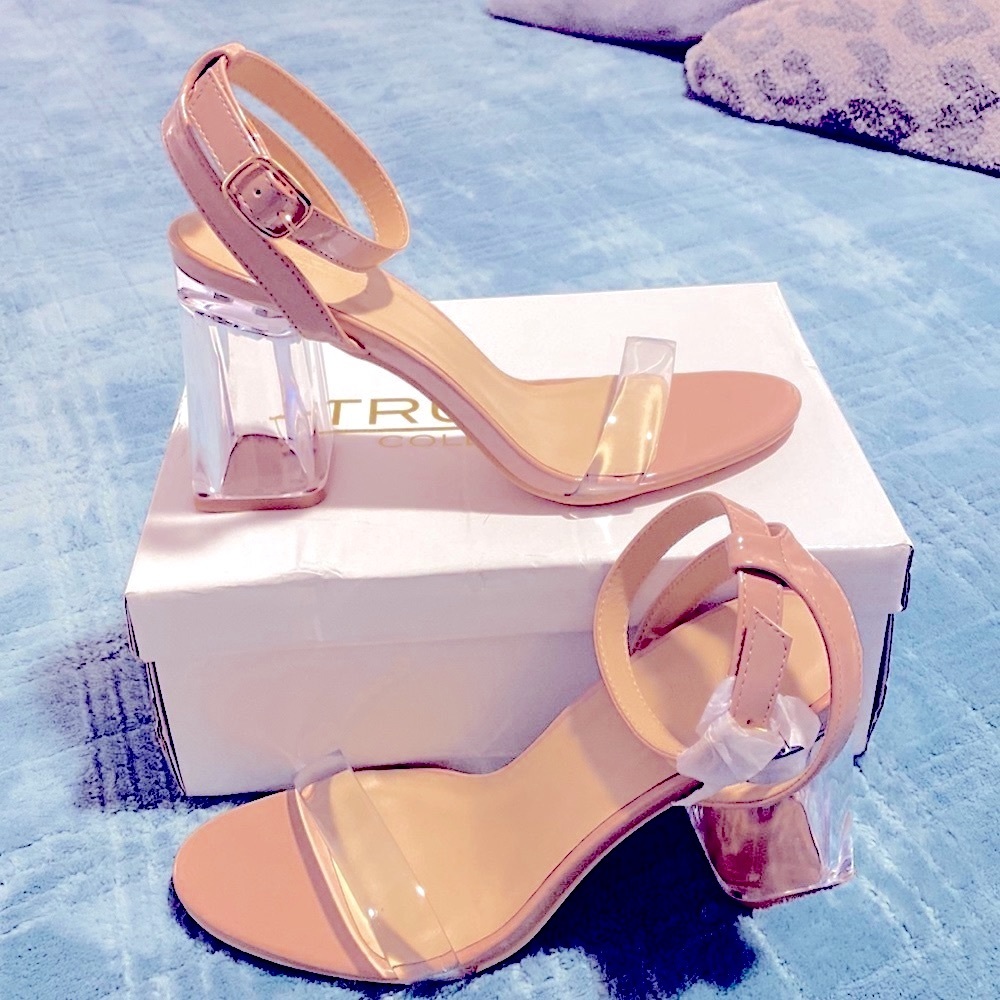 New! Patent Nude Clear Block Heels